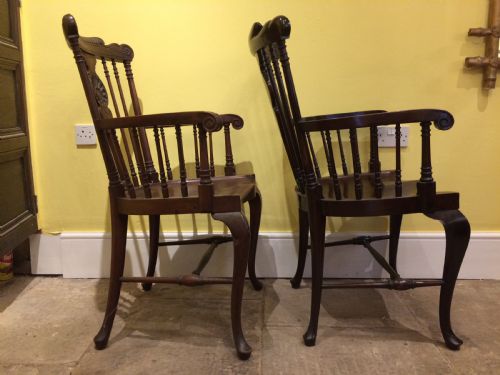 Pair of Edwardian, Georgian Style Mahogany Windsor Chairs
