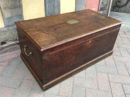 19thc Oak Box with Brass Handles, Posting Slot. Fitted with a Bramah Lock