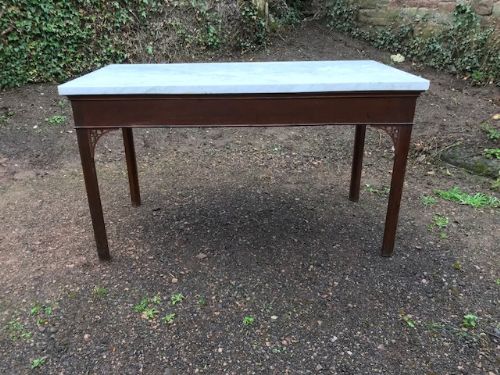 18thc Oak Chippenndale Period Side Table with Carrara Marble Top