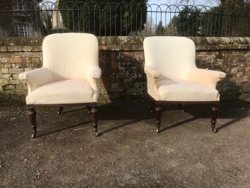 19thc Pair of Mahogany Library Armchairs