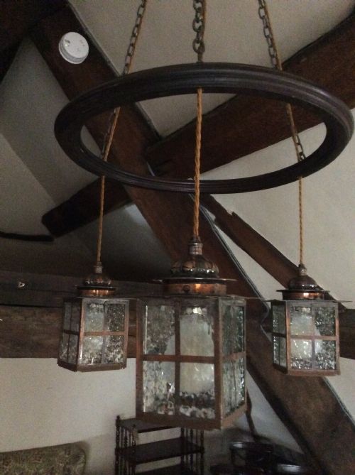 ARTS CRAFTS 3 LANTERN CHANDELIER - ADDITIONAL PHOTO 2