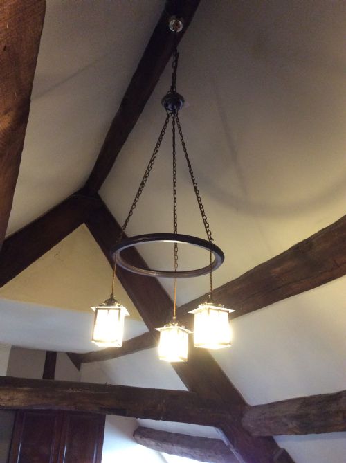 ARTS CRAFTS 3 LANTERN CHANDELIER - ADDITIONAL PHOTO 5