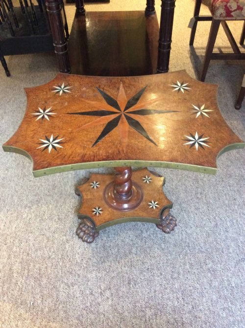 19thc Amboyna, Ebony & Mother of Pearl  Small Tilt Top Table