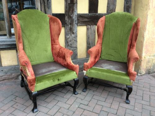 19thc George I Style Pair of Wing Armchairs for Upholstery