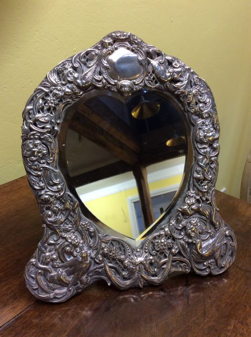A Fine Victorian Heart Shape Silver Table Mirror