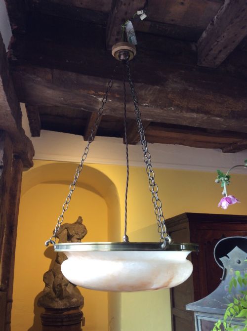 20thc Alabaster Pendant Chandelier Light C.1920