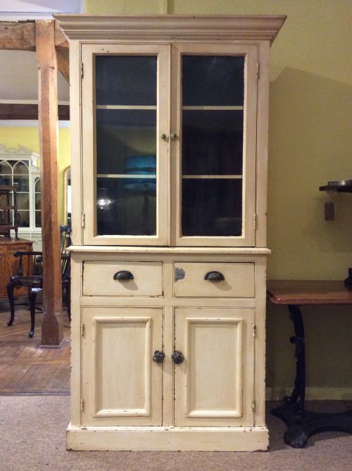 19thc Painted Pine Glazed Cupboard