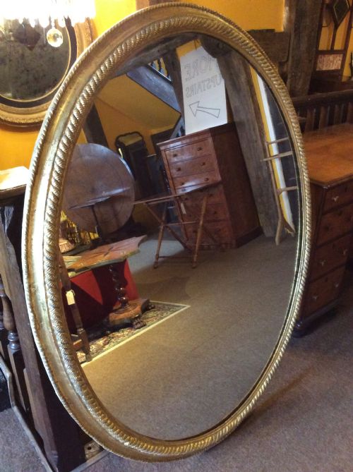 19thc Oval Mirror with Carved Rope Gilded Frame