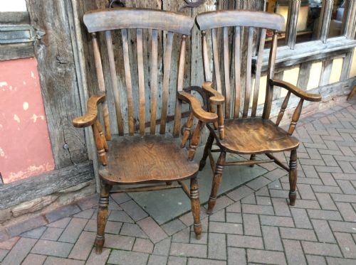 Pair of 19thc Country Elm Armchairs