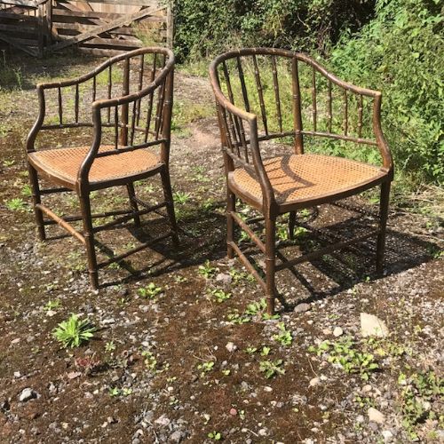 Pair of 19thc Faux Bamboo Armchairs