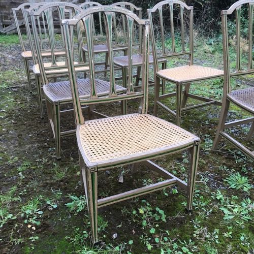 19thc Set of 8 Decorated Chairs