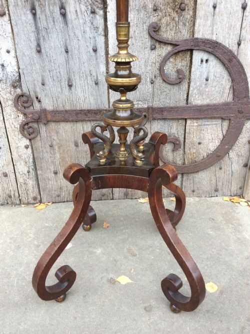 19THC MAHOGANY GILT BRASS POLE SCREEN LAMP CONVERSION - ADDITIONAL PHOTO 2