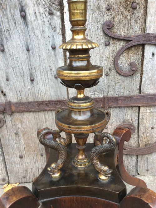 19THC MAHOGANY GILT BRASS POLE SCREEN LAMP CONVERSION - ADDITIONAL PHOTO 3