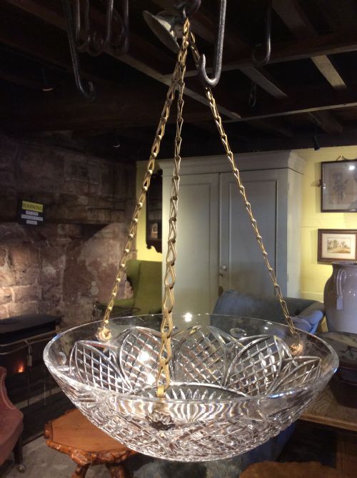 Edwardian Cut Glass & Brass Light Fitting Pendant