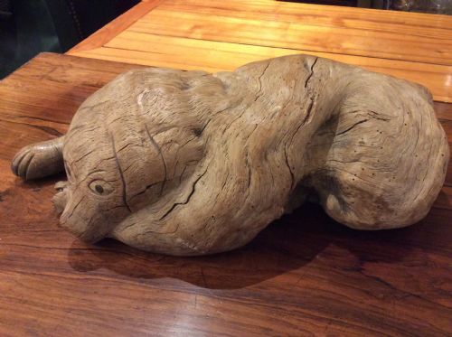 Folk Art Wood Carving of a Recumbent Dog C.1890