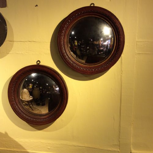 19thc Pair of Oak Convex Mirrors