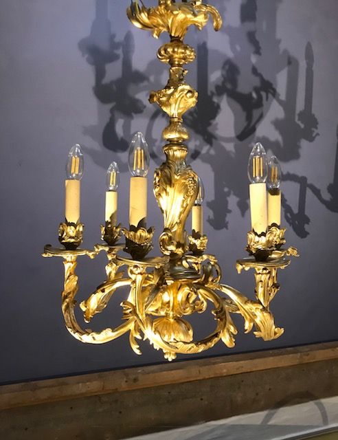 19thc Six Branch Gilt Brass Chandelier, Removed from Alnwick Castle