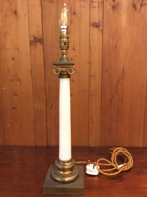 19thc  Glass and Brass Table Lamp