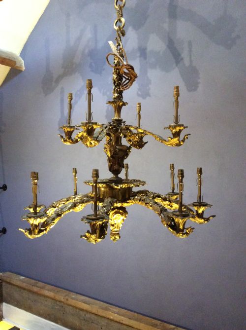 A 12 Branch Gilt Brass Chandelier