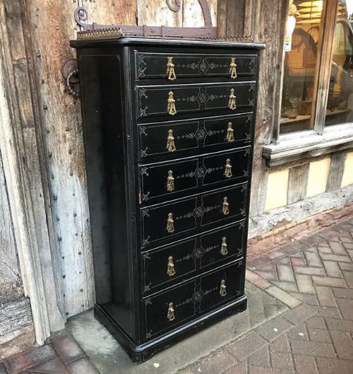 19thc Ebonised Semainier Chest