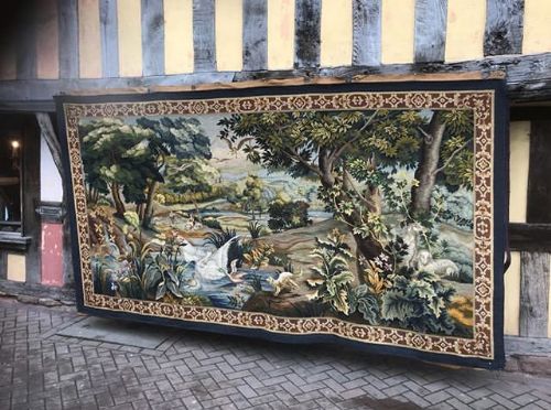Late 19thc Wool Gros Points Tapestry of Landscape with Animals