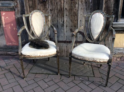 Pair of Early 19thc Painted & Decorated  Armchairs