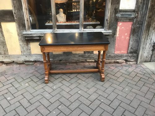 19thc Gothic Freestanding Oak Centre Table with Ashford Marble Top
