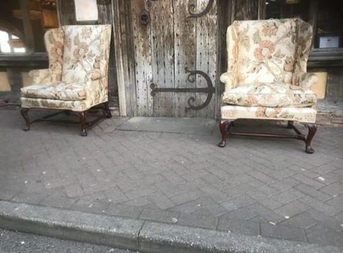 Pair of Early 20thc Mahogany Wing Armchairs