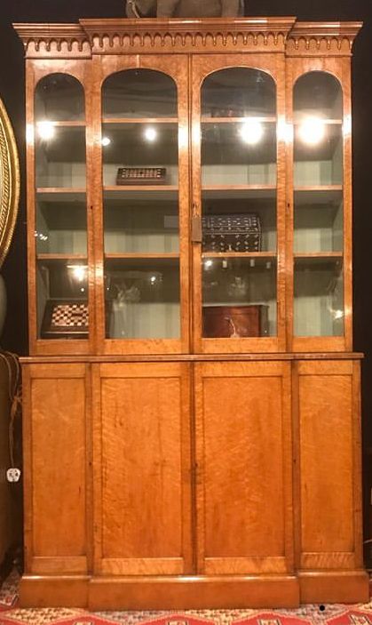A 19thc Birds Eye Maple Breakfront Bookcase