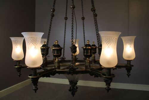A Large 19th Century Gothic Gilt Bronze Seven-branch Colza Chandelier