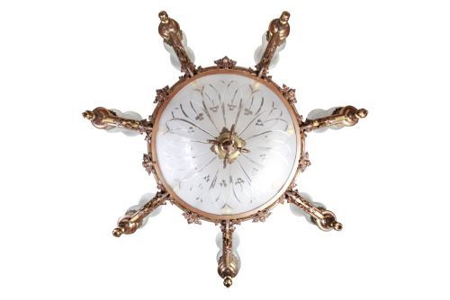 fig 1. A large 19th century Gothic gilt bronze seven-branch colza chandelier