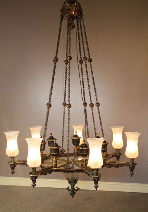 fig 2. A large 19th century Gothic gilt bronze seven-branch colza chandelier