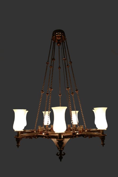 fig 3. A large 19th century Gothic gilt bronze seven-branch colza chandelier