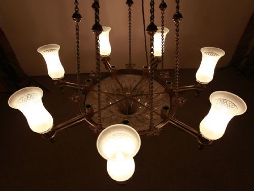 fig 5. A large 19th century Gothic gilt bronze seven-branch colza chandelier