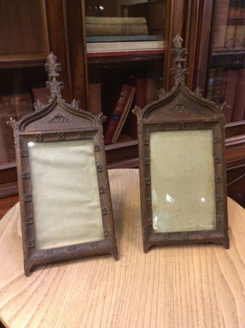 Pair of 19thc Gothic Oak Picture Frames