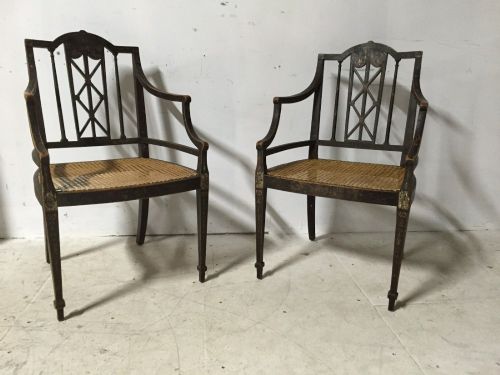 A Pair of 18th Century Decorated Open Arm Armchairs