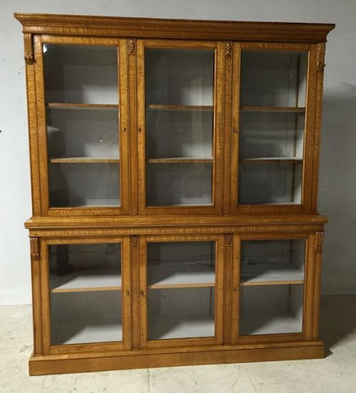 A 19thc Birds Eye Maple Six Door Glazed Bookcase