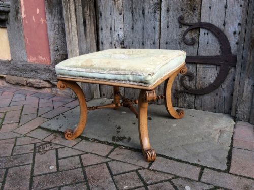 19thc Cabriole Leg Birchwood Stool