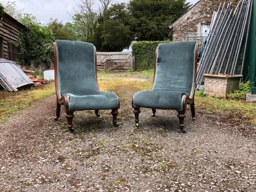 A Pair of 19thc  Walnut Slipper Chairs