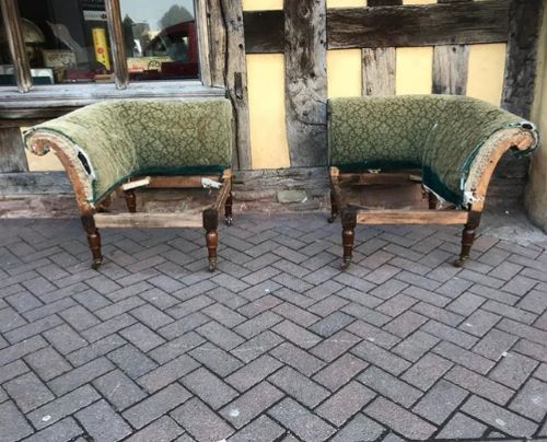19thc Pair of Oak Corner Chairs, Can Be Clipped Together to Form a Small Sofa.