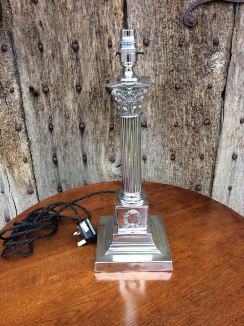 An Early 20thc Chrome Corinthian Column Table Lamp