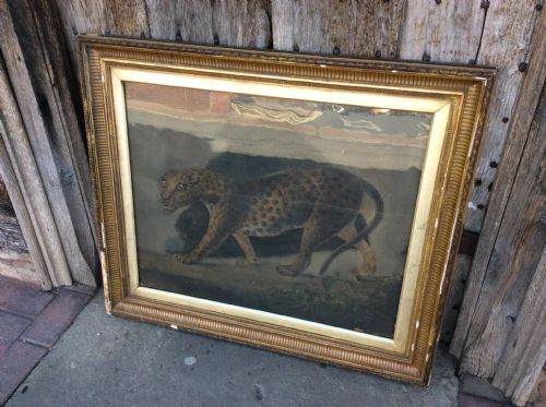 A 19thc Sand Picture of a Cheetah