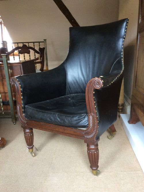 A Great Scale Regency Mahogany Bergere Library Armchair
