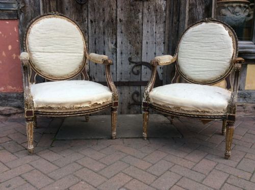 A Pair of 19thc French Country House Elbow Armchairs