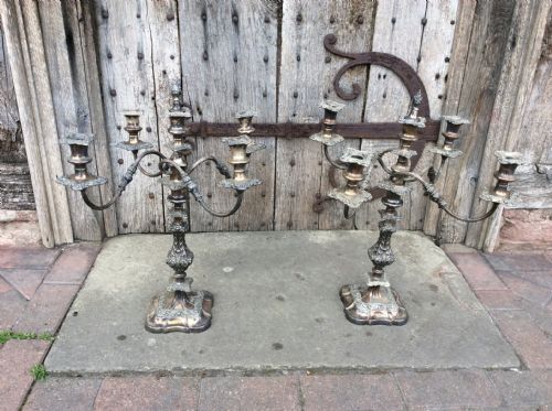 A Pair of Silverplated on Copper 5 Sconce Candelabras