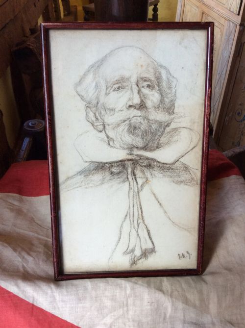 A 19thc Pencil & Charcoal Drawing of a Man