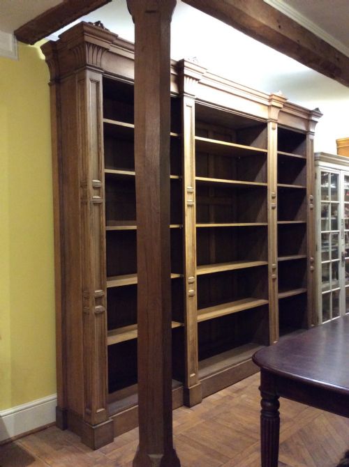 19thc English Oak Architectural Open Fronted 3 Sectional Bookcase