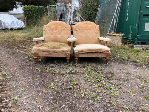 A Pair of 19thc Satinwood & Parcel Gilt Open Armchairs