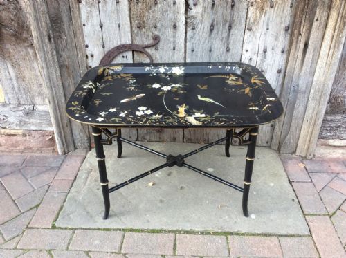A 19thc Papier Mâché Tray Standing on Later Stand