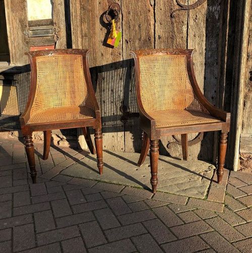 A Pair of 19thc Simulated Rosewood Caned Side Chairs